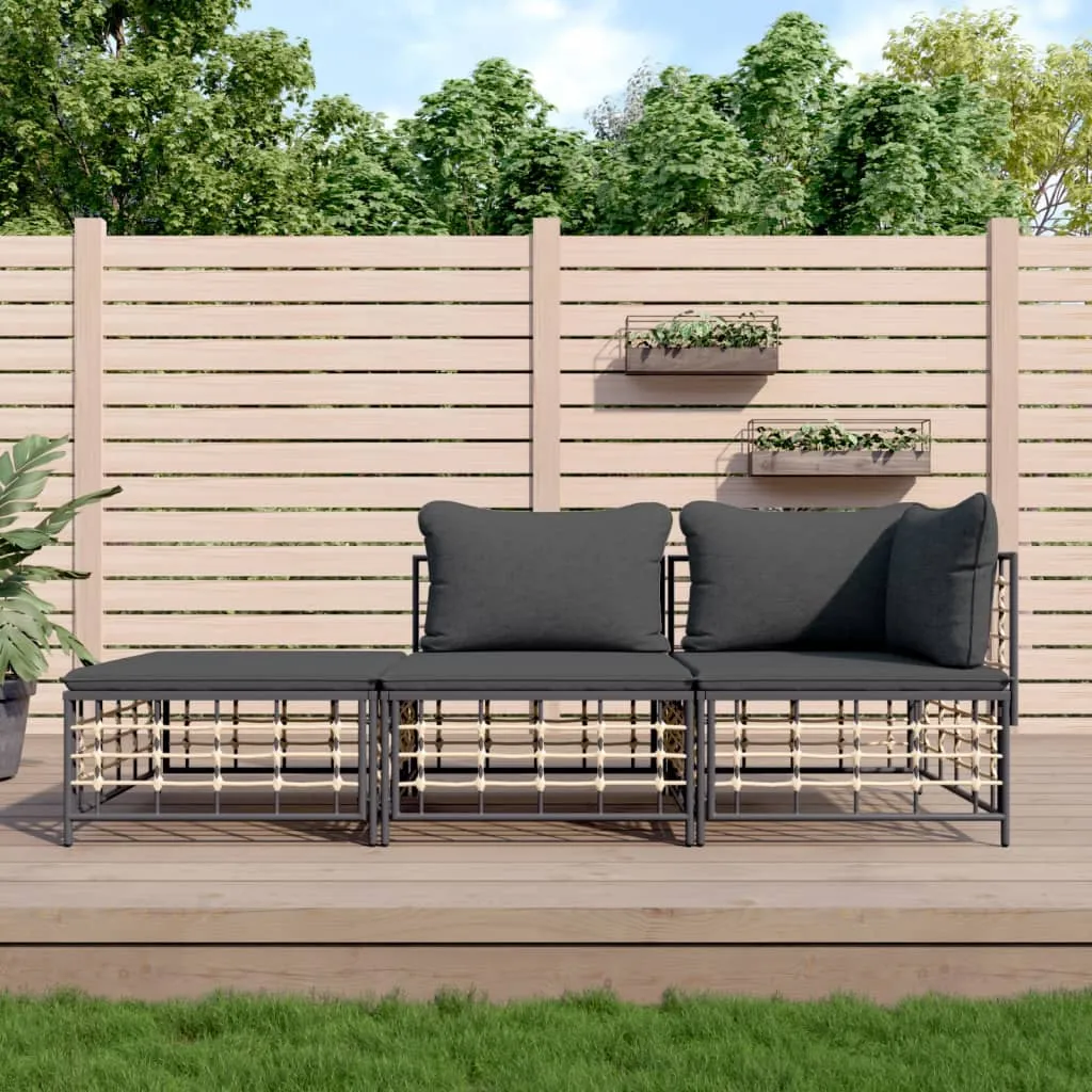 vidaXL Set Divani da Giardino 3 pz con Cuscini Antracite in Polyrattan