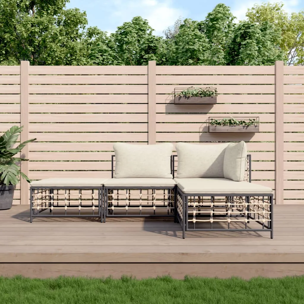 vidaXL Set Divani da Giardino 4 pz con Cuscini Antracite in Polyrattan