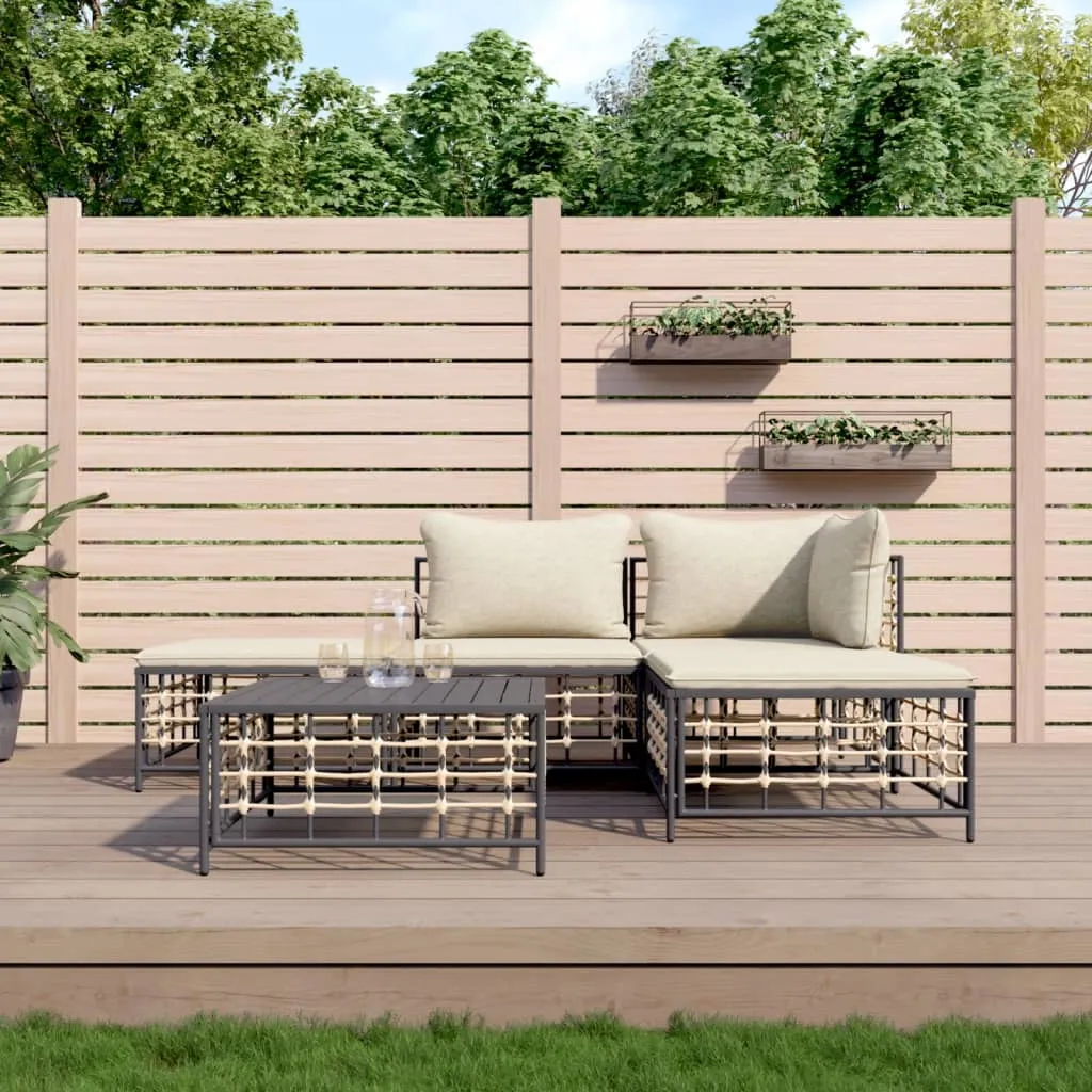 vidaXL Set Divani da Giardino 5 pz con Cuscini Antracite in Polyrattan