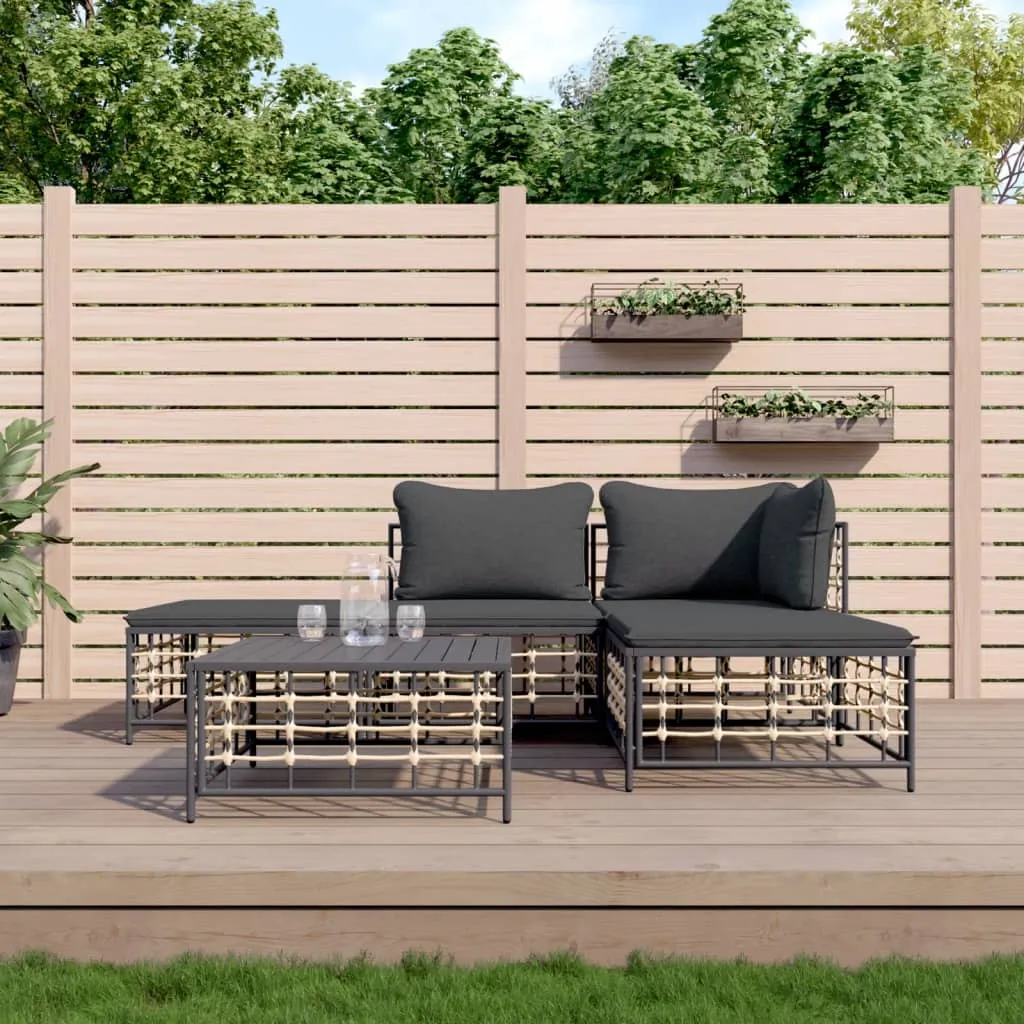 vidaXL Set Divani da Giardino 5 pz con Cuscini Antracite in Polyrattan