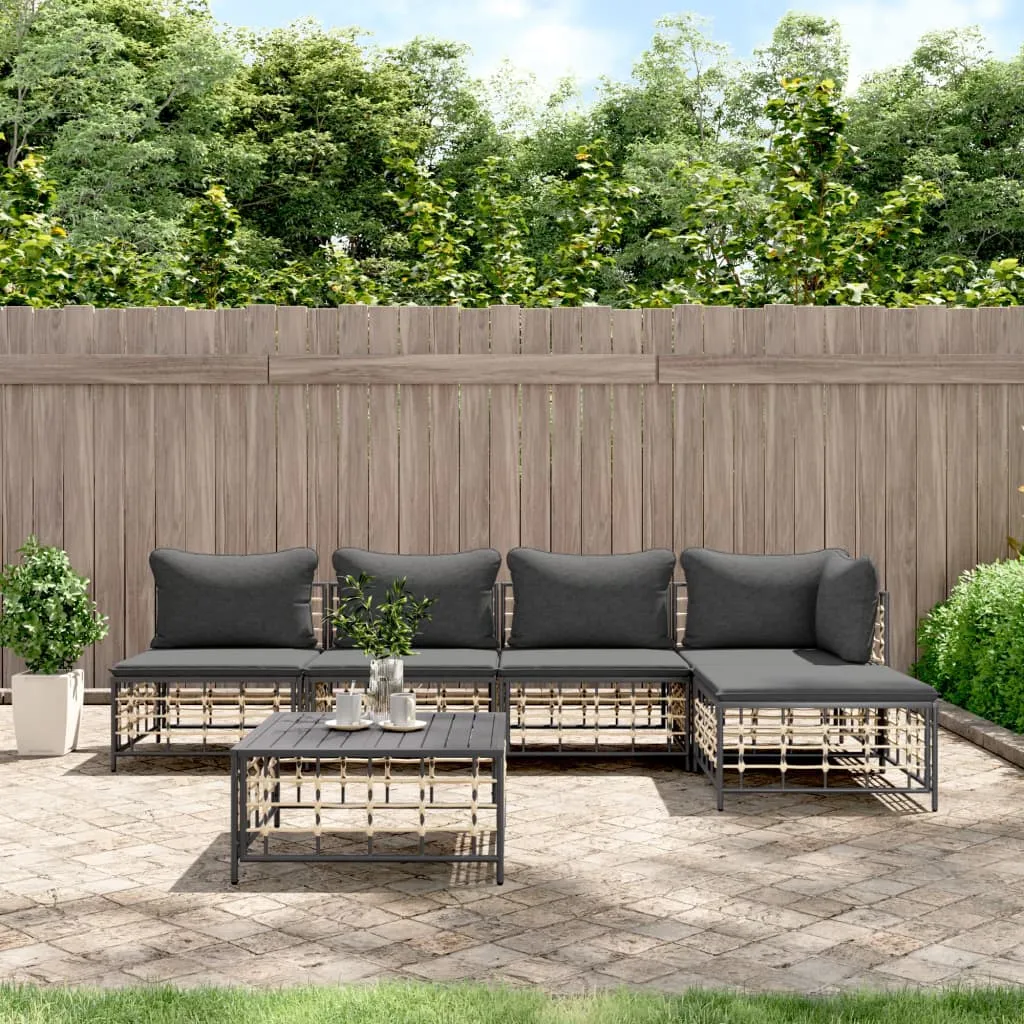 vidaXL Set Divani da Giardino 6 pz con Cuscini Antracite in Polyrattan