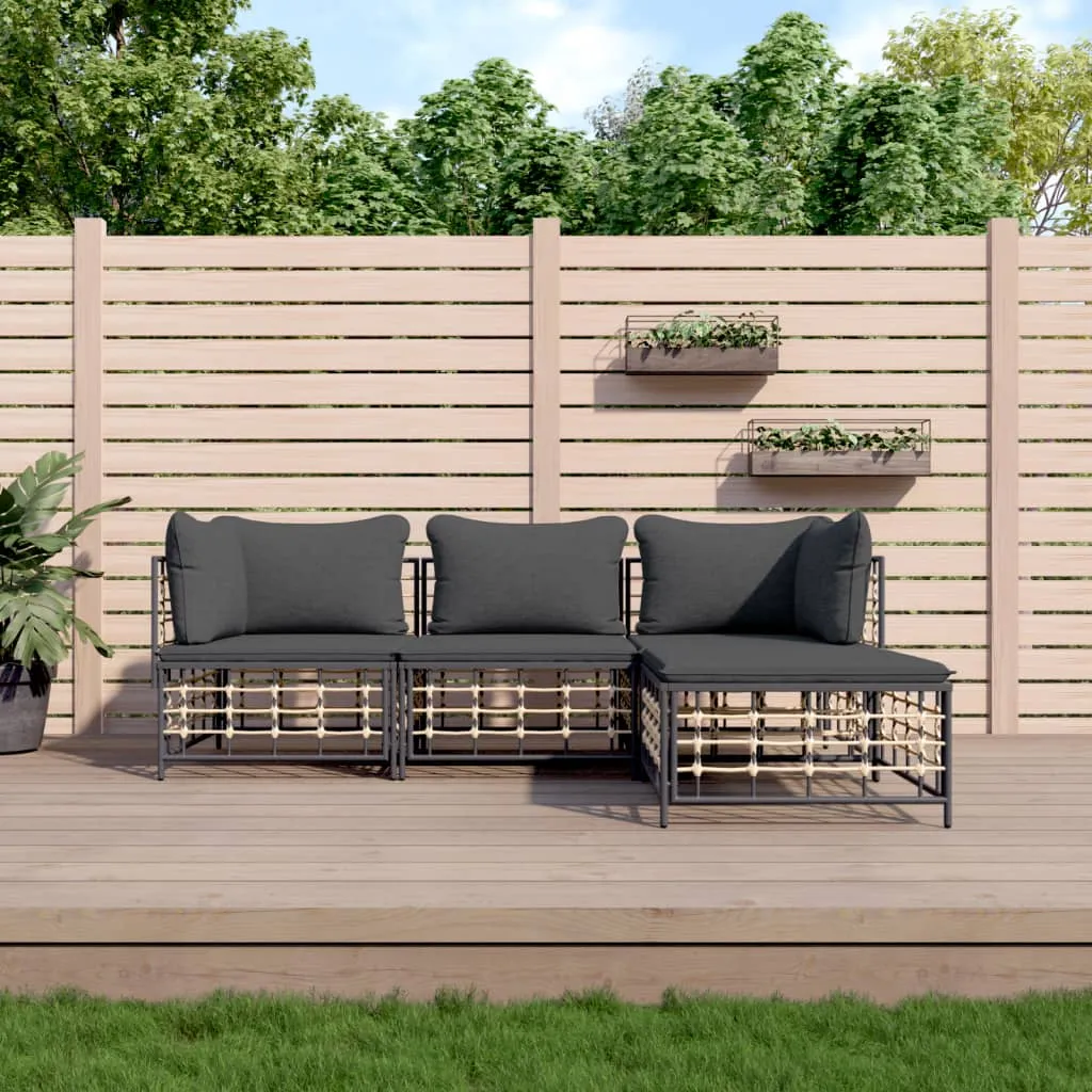 vidaXL Set Divani da Giardino 4 pz con Cuscini Antracite in Polyrattan