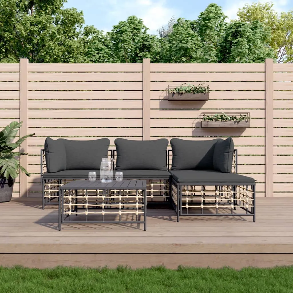 vidaXL Set Divani da Giardino 4 pz con Cuscini Antracite in Polyrattan