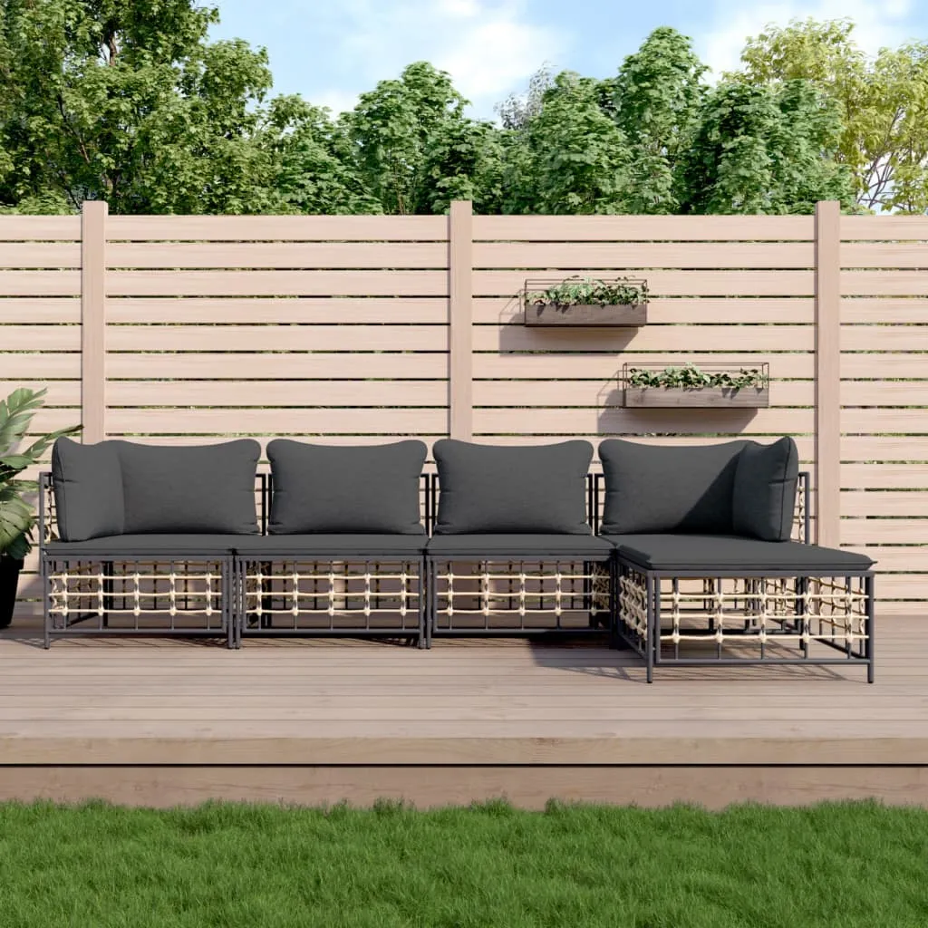 vidaXL Set Divani da Giardino 5 pz con Cuscini Antracite in Polyrattan