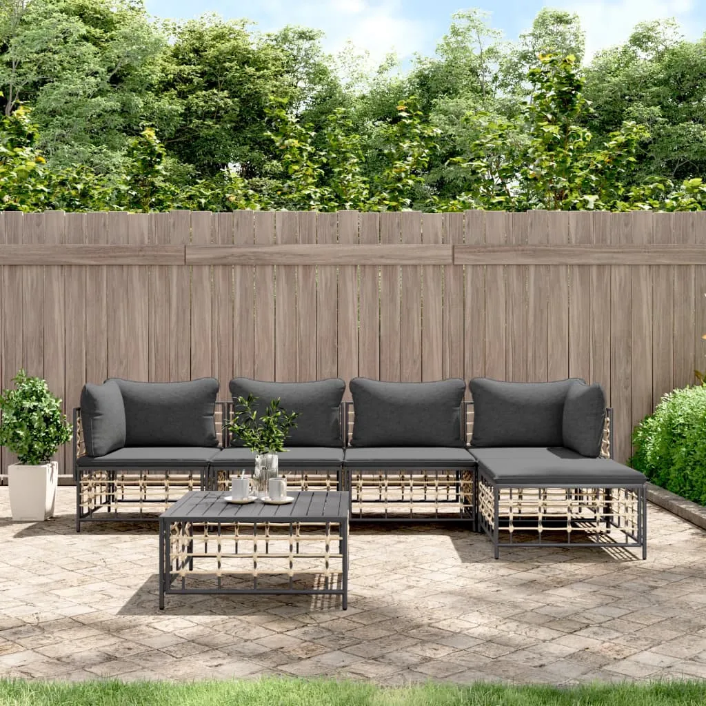 vidaXL Set Divani da Giardino 6 pz con Cuscini Antracite in Polyrattan