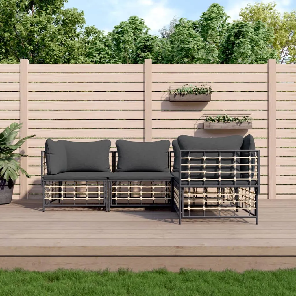 vidaXL Set Divani da Giardino 4 pz con Cuscini Antracite in Polyrattan