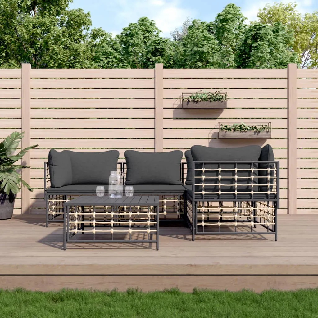 vidaXL Set Divani da Giardino 5 pz con Cuscini Antracite in Polyrattan