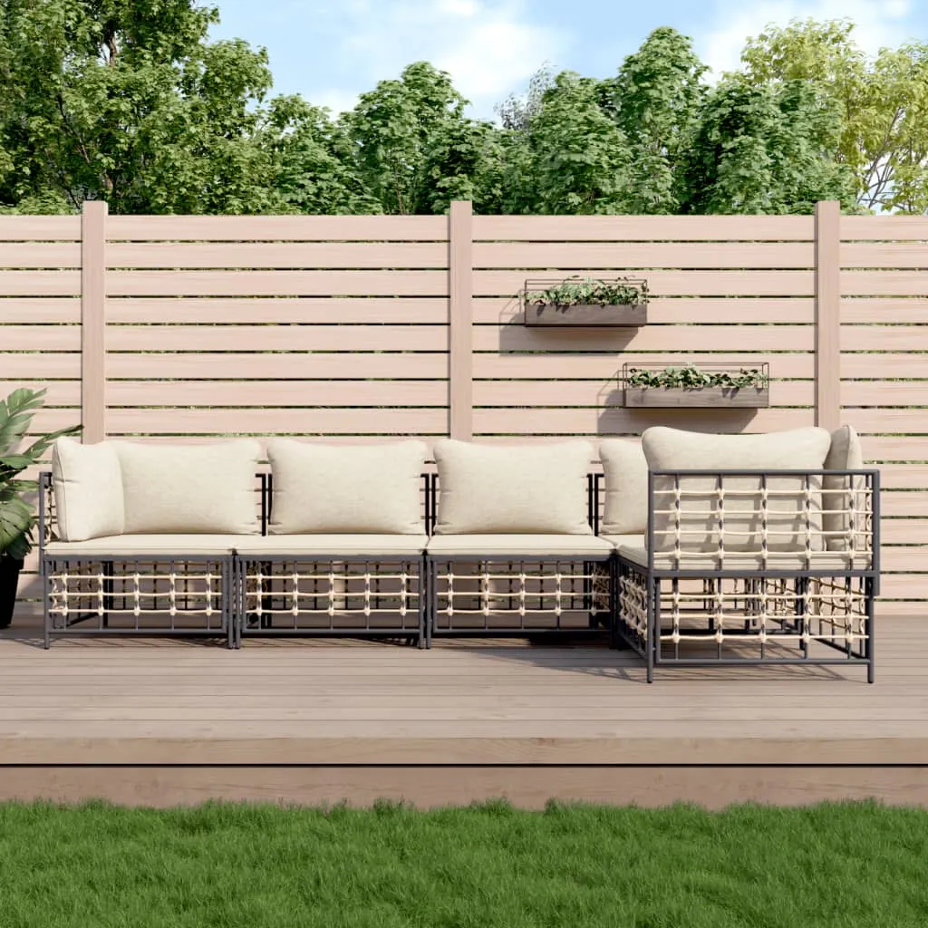 vidaXL Set Divani da Giardino 5 pz con Cuscini Antracite in Polyrattan