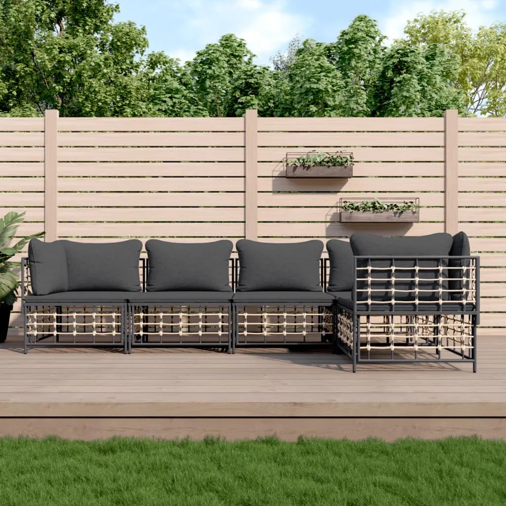 vidaXL Set Divani da Giardino 5 pz con Cuscini Antracite in Polyrattan