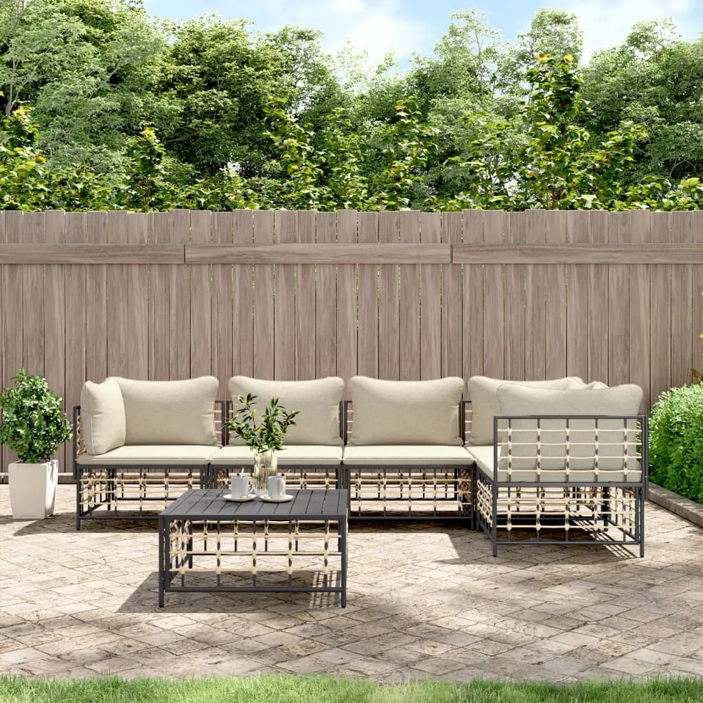 vidaXL Set Divani da Giardino 6 pz con Cuscini Antracite in Polyrattan