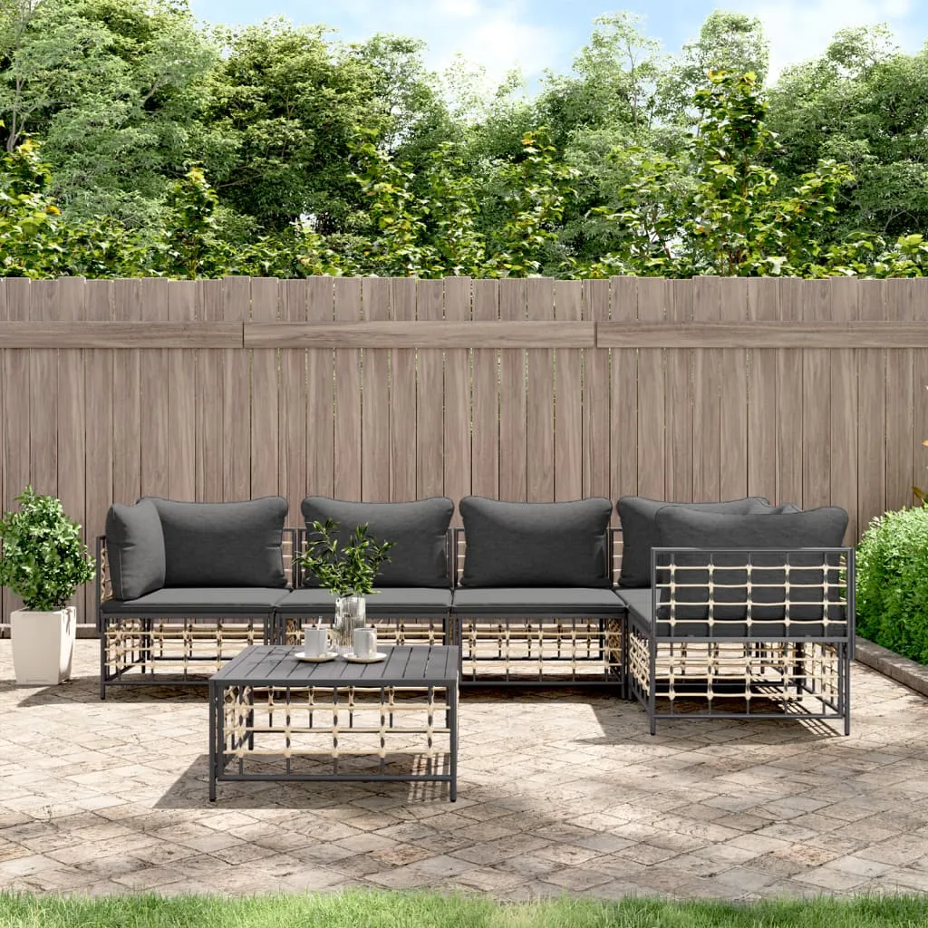 vidaXL Set Divani da Giardino 6 pz con Cuscini Antracite in Polyrattan