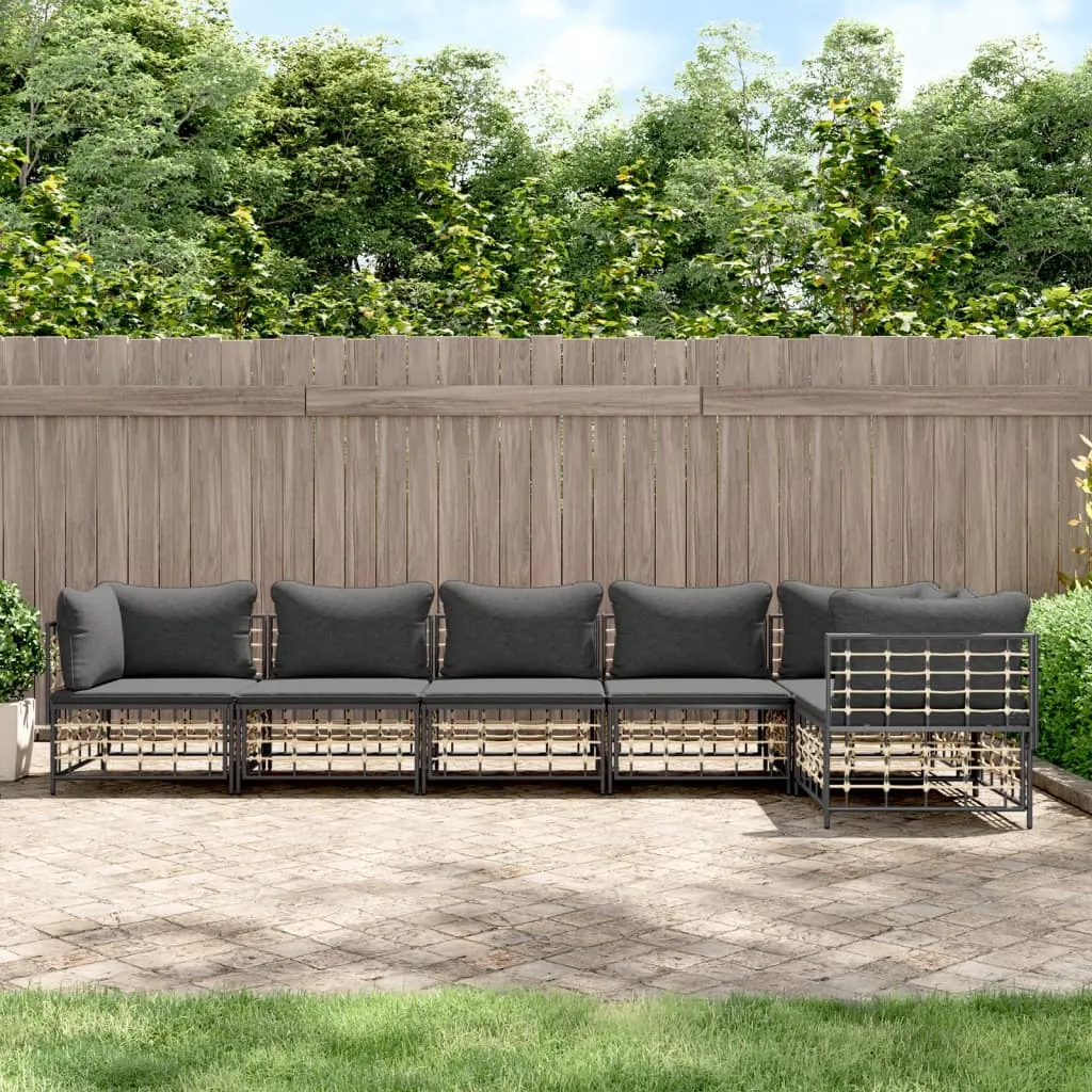 vidaXL Set Divani da Giardino 6 pz con Cuscini Antracite in Polyrattan