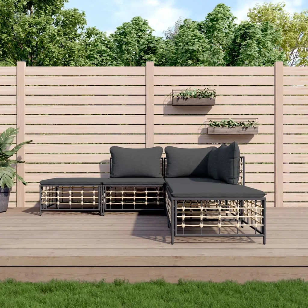 vidaXL Set Divani da Giardino 5 pz con Cuscini Antracite in Polyrattan