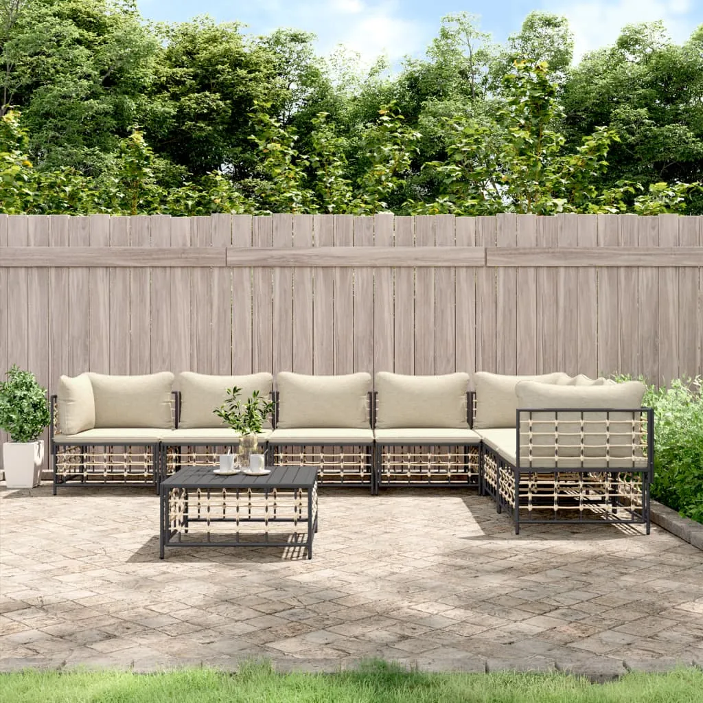 vidaXL Set Divani da Giardino 8 pz con Cuscini Antracite in Polyrattan