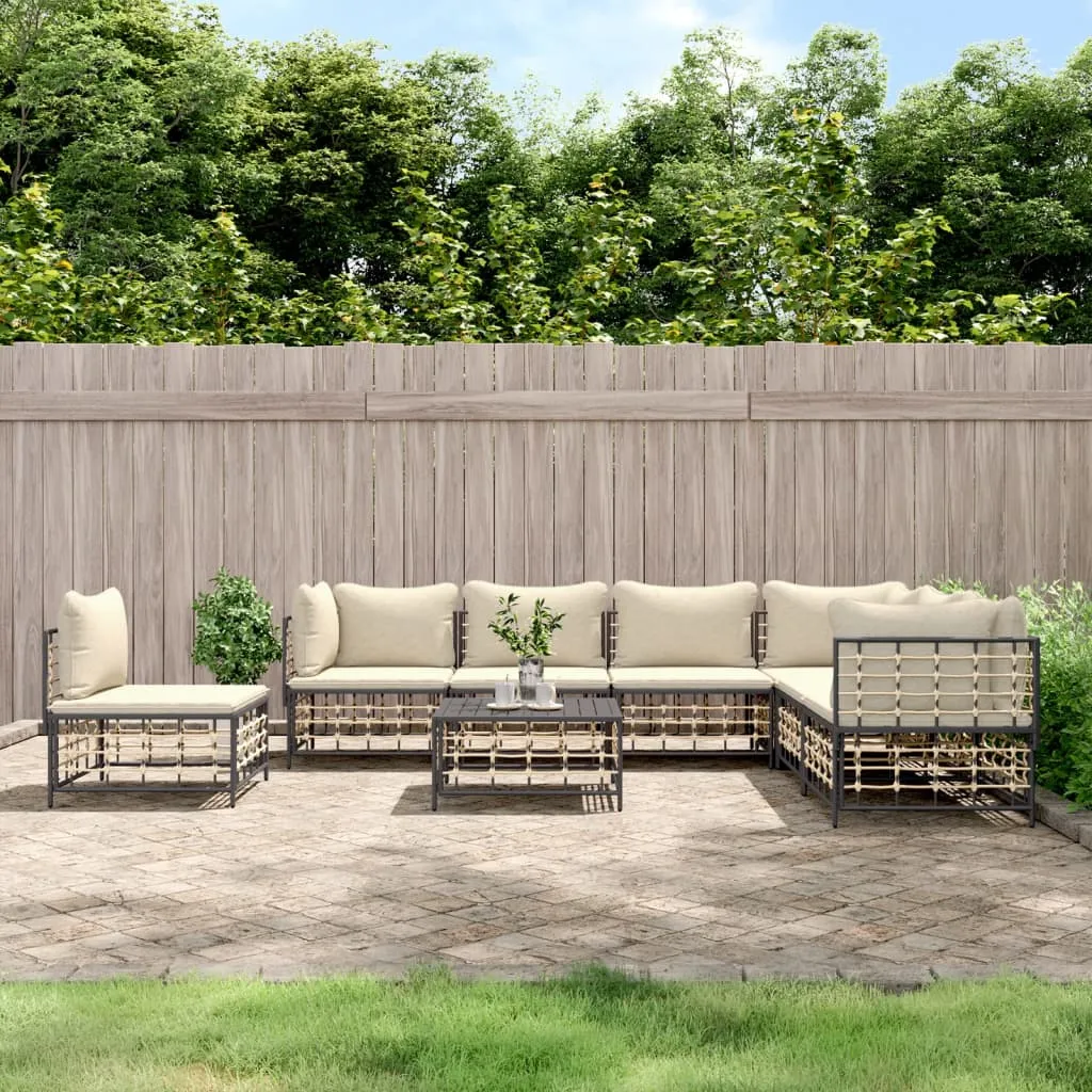 vidaXL Set Divani da Giardino 8 pz con Cuscini Antracite in Polyrattan