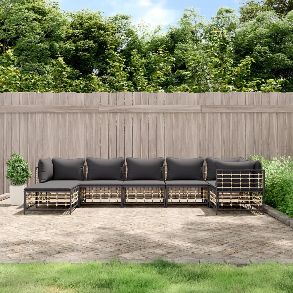 vidaXL Set Divani da Giardino 7 pz con Cuscini Antracite in Polyrattan