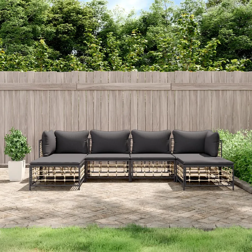 vidaXL Set Divani da Giardino 6 pz con Cuscini Antracite in Polyrattan