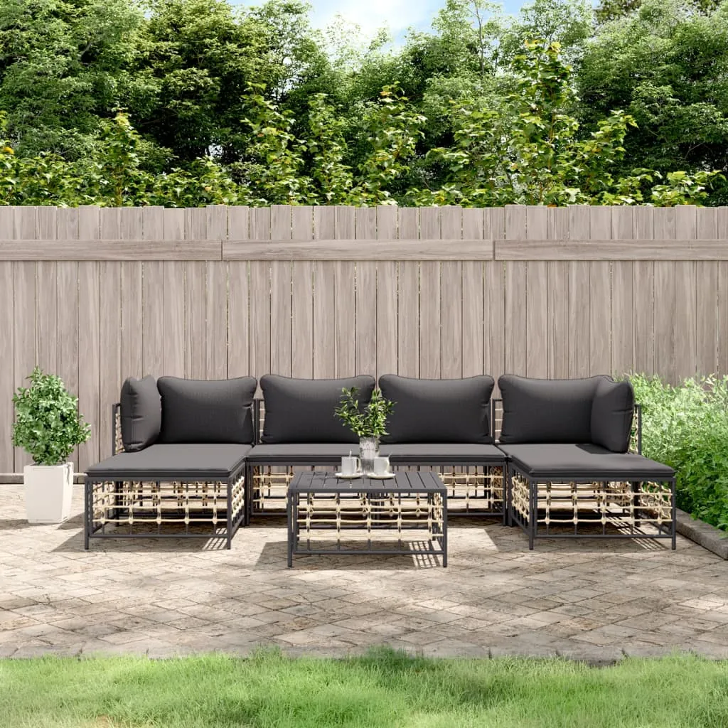 vidaXL Set Divani da Giardino 7 pz con Cuscini Antracite in Polyrattan