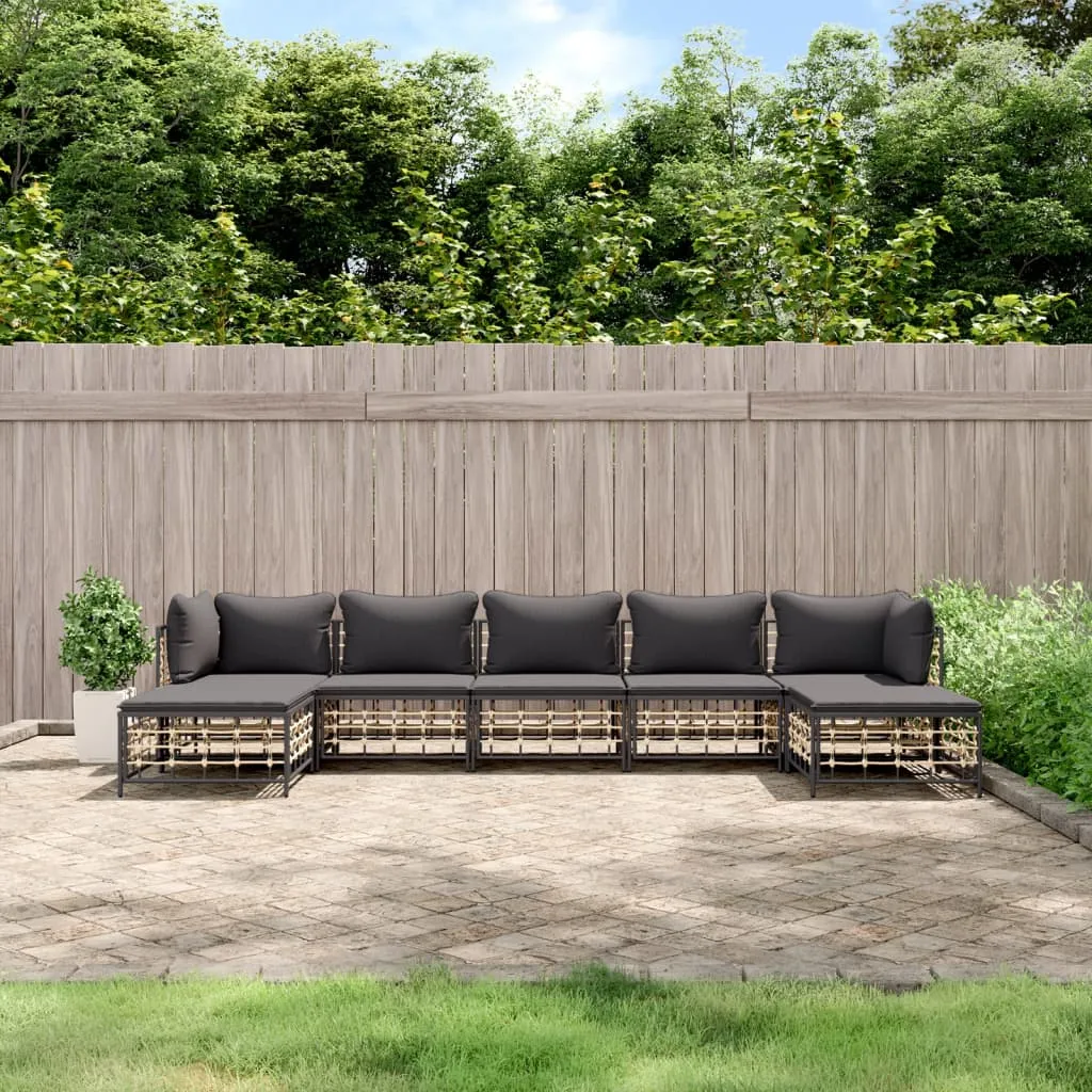 vidaXL Set Divani da Giardino 7 pz con Cuscini Antracite in Polyrattan