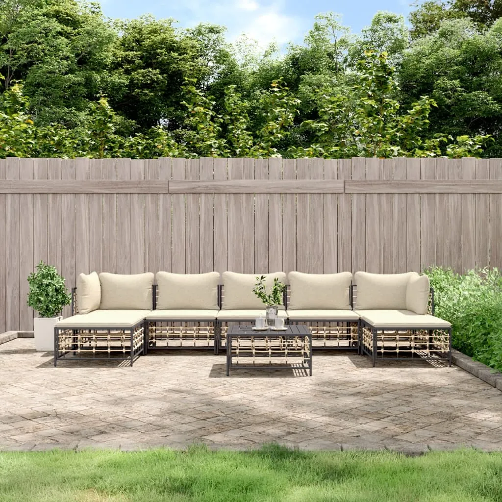 vidaXL Set Divani da Giardino 8 pz con Cuscini Antracite in Polyrattan