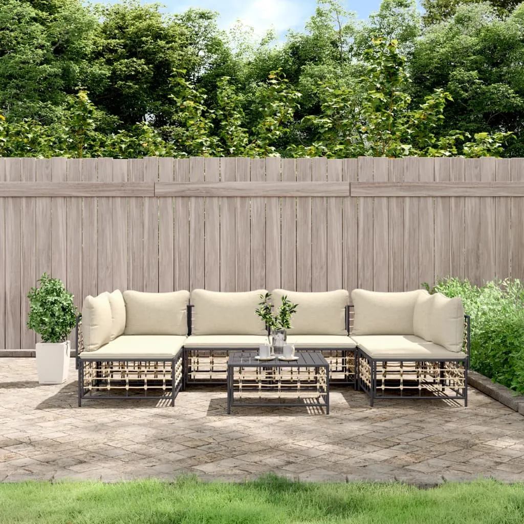 vidaXL Set Divani da Giardino 7 pz con Cuscini Antracite in Polyrattan