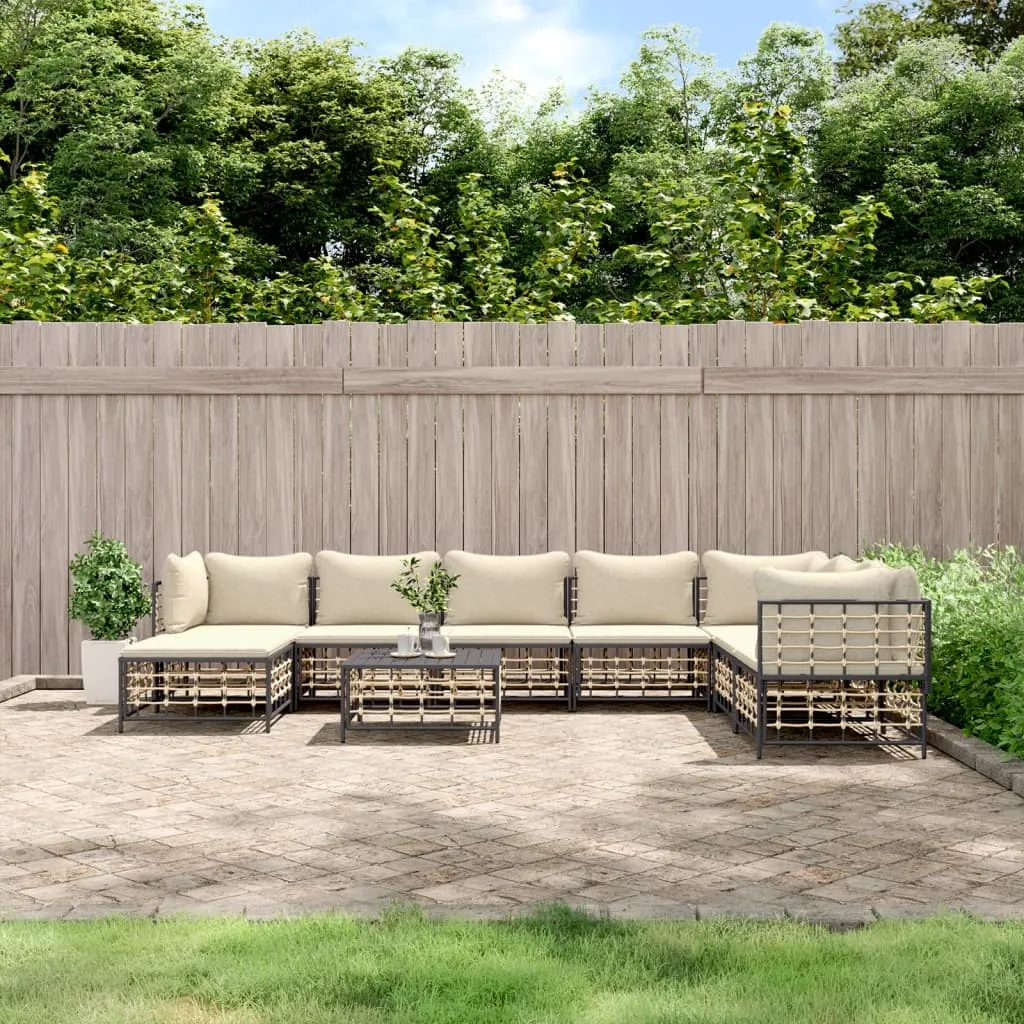 vidaXL Set Divani da Giardino 9 pz con Cuscini Antracite in Polyrattan