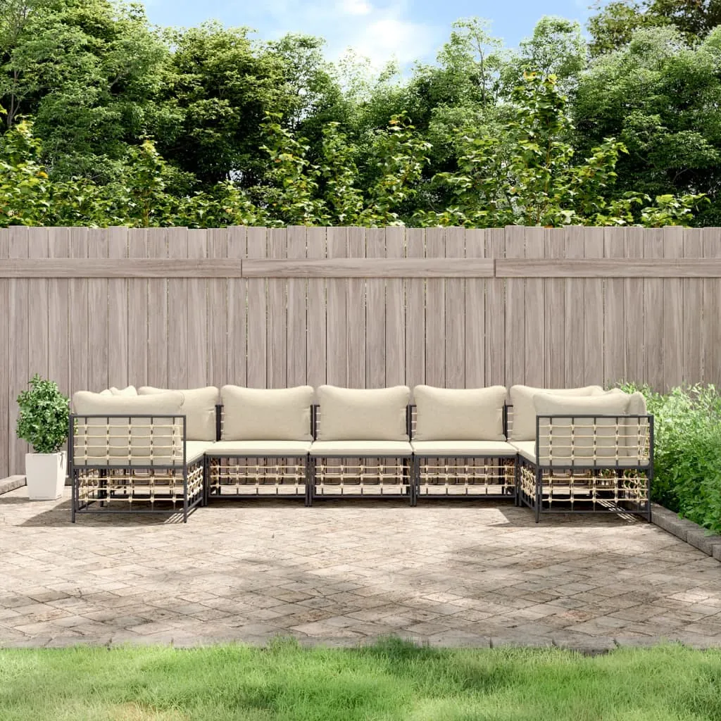 vidaXL Set Divani da Giardino 7 pz con Cuscini Antracite in Polyrattan