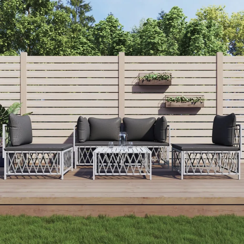 vidaXL Set Salotto da Giardino 5 pz con Cuscini in Acciaio Bianco