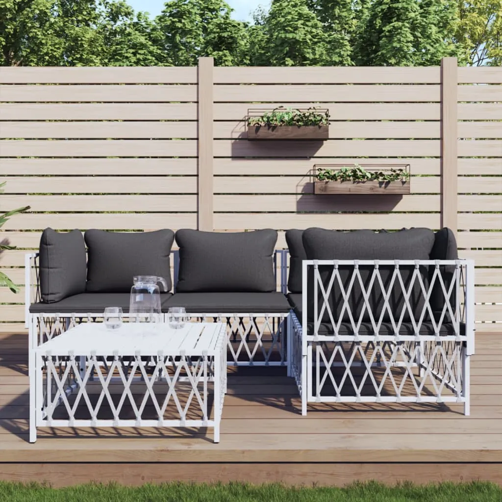 vidaXL Set Salotto da Giardino 5 pz con Cuscini in Acciaio Bianco