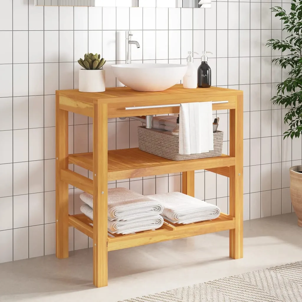 vidaXL Mobile Vanità da Bagno con 2 Mensole 74x45x75 cm Legno Massello