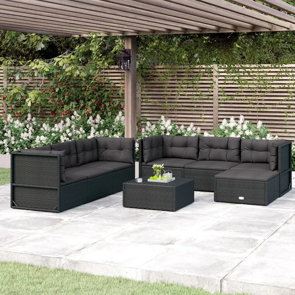 vidaXL Set Salotto da Giardino con Cuscini 7pz Nero Polyrattan