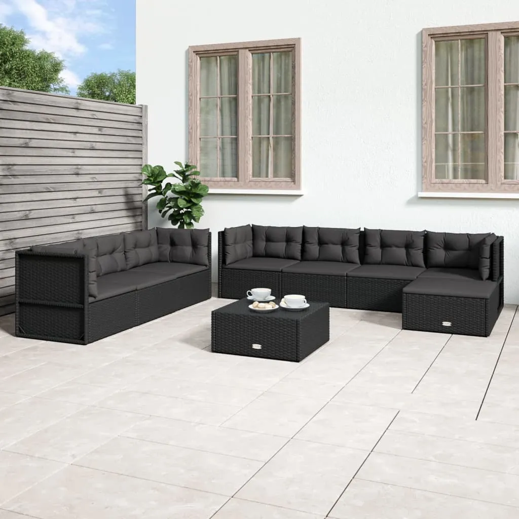 vidaXL Set Mobili da Giardino con Cuscini 8 pz Nero in Polyrattan