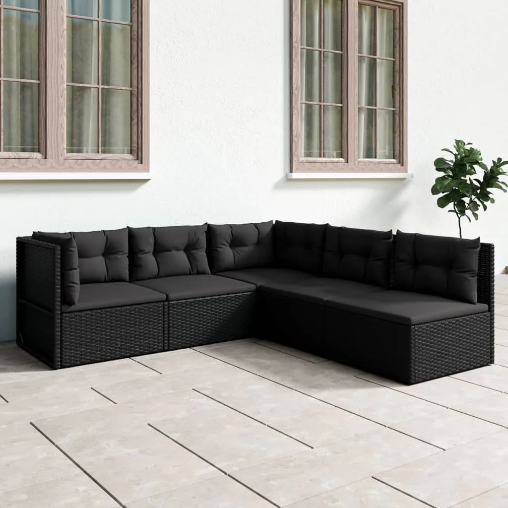 vidaXL Set Divani da Giardino 5 pz con Cuscini Nero in Polyrattan