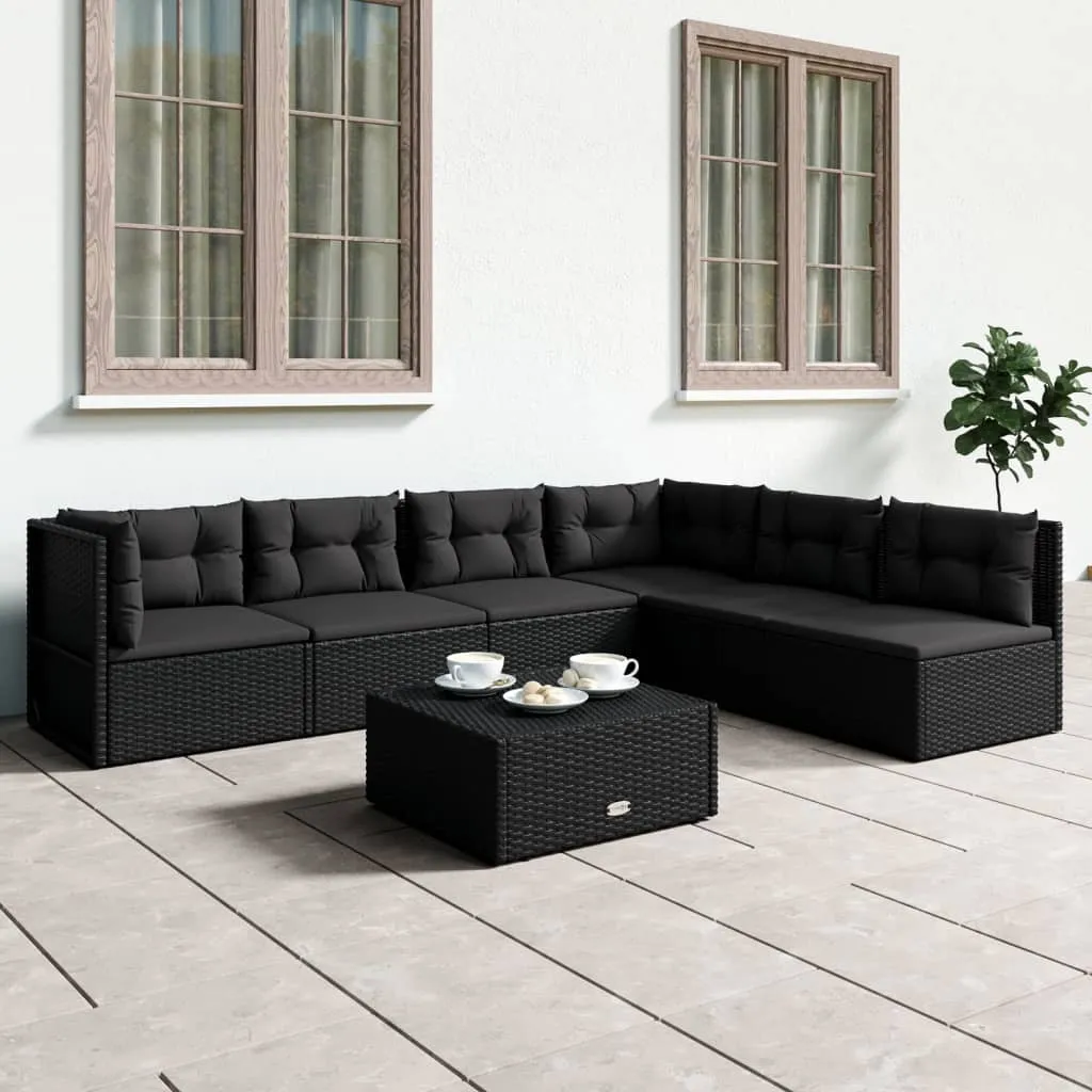 vidaXL Set Mobili da Giardino 6 pz con Cuscini in Polyrattan Nero