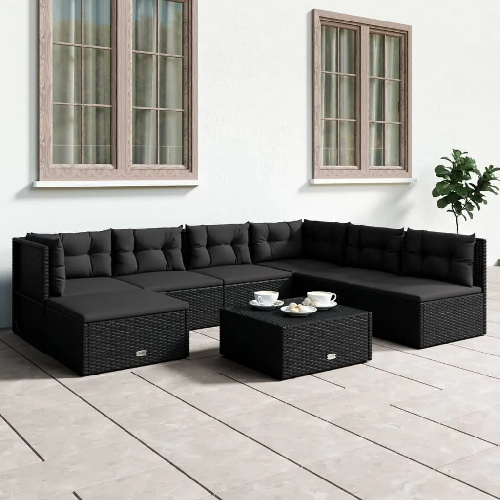 vidaXL Set Salotto da Giardino con Cuscini 7pz Nero Polyrattan