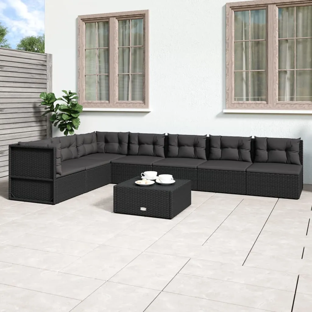 vidaXL Set Salotto da Giardino con Cuscini 7pz Nero Polyrattan