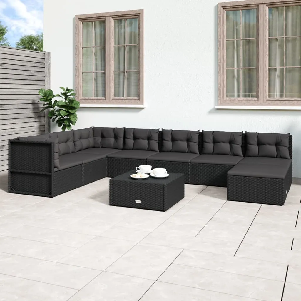 vidaXL Set Mobili da Giardino con Cuscini 8 pz Nero in Polyrattan