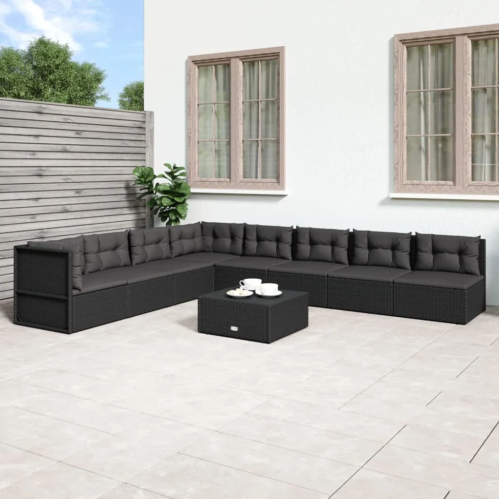 vidaXL Set Mobili da Giardino con Cuscini 8 pz Nero in Polyrattan