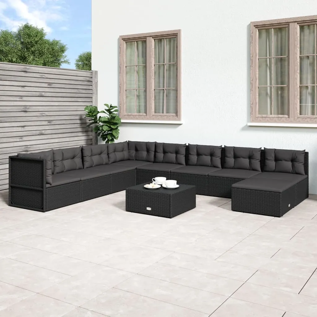 vidaXL Set Salotto da Giardino con Cuscini 9pz Nero in Polyrattan