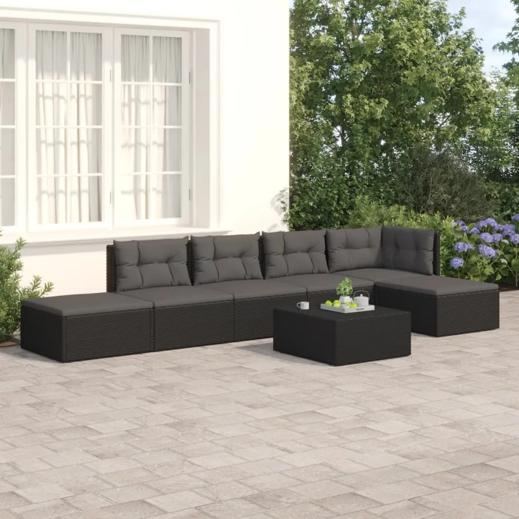 vidaXL Set Mobili da Giardino 6 pz con Cuscini in Polyrattan Nero