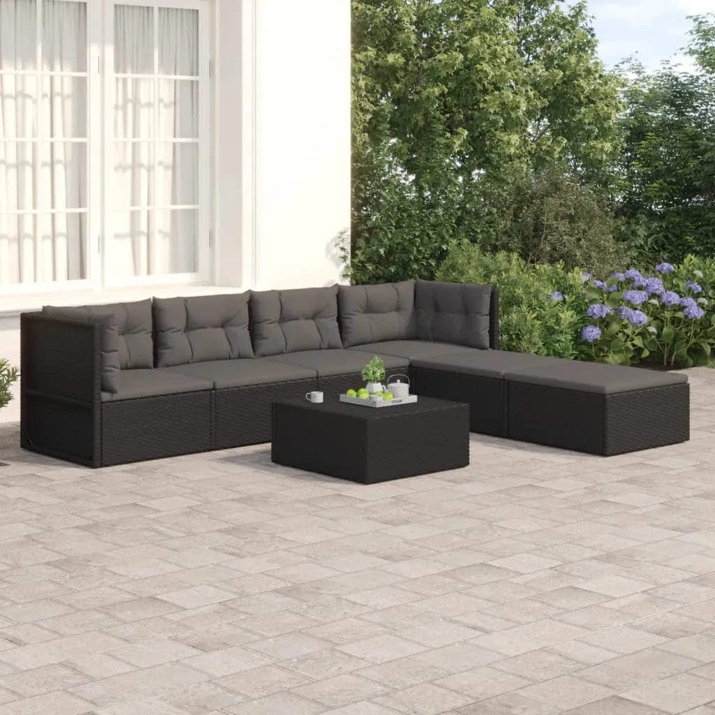 vidaXL Set Mobili da Giardino 6 pz con Cuscini in Polyrattan Nero