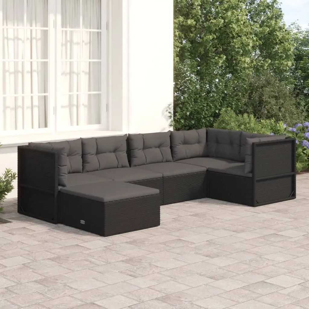 vidaXL Set Mobili da Giardino 6 pz con Cuscini in Polyrattan Nero