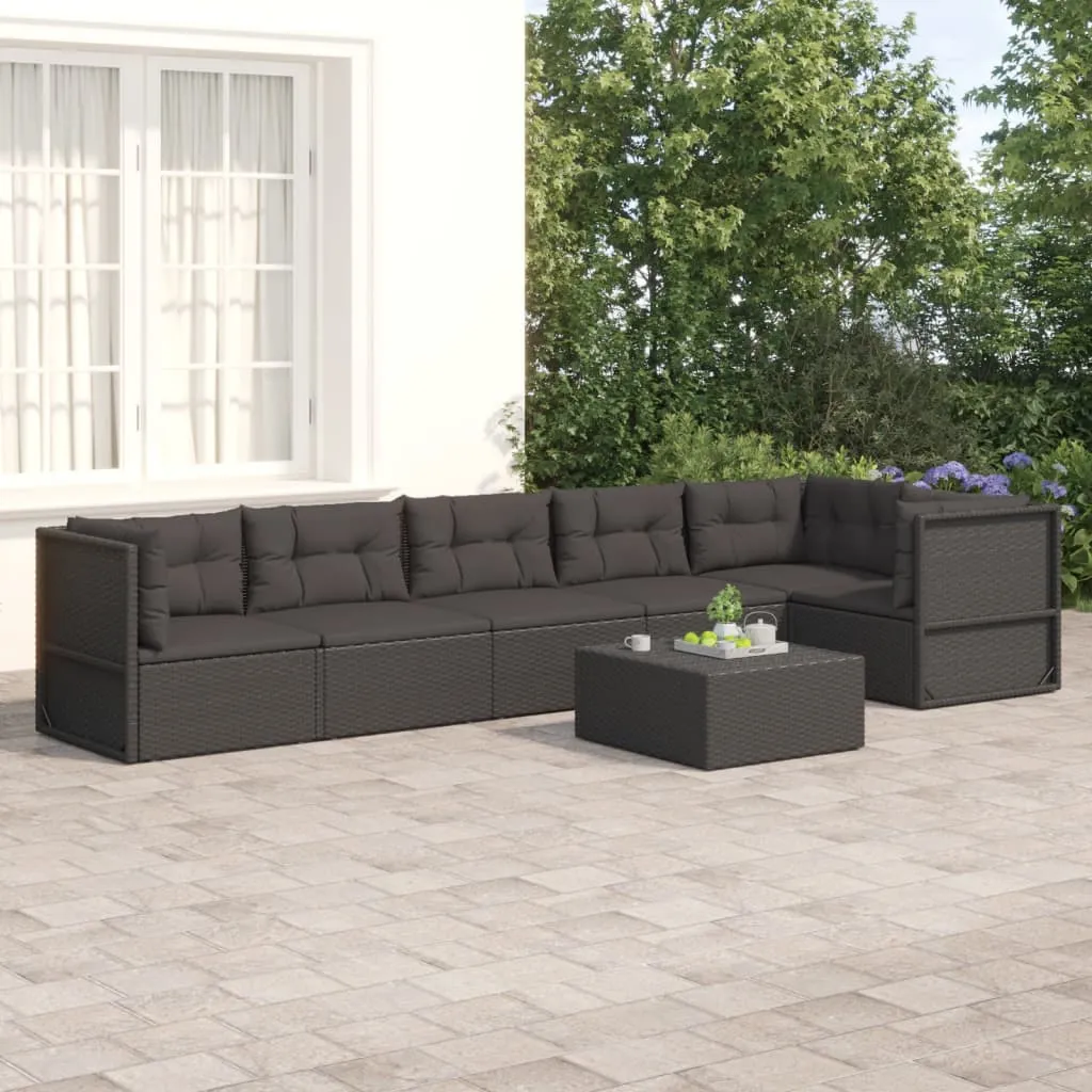 vidaXL Set Mobili da Giardino 6 pz con Cuscini in Polyrattan Nero