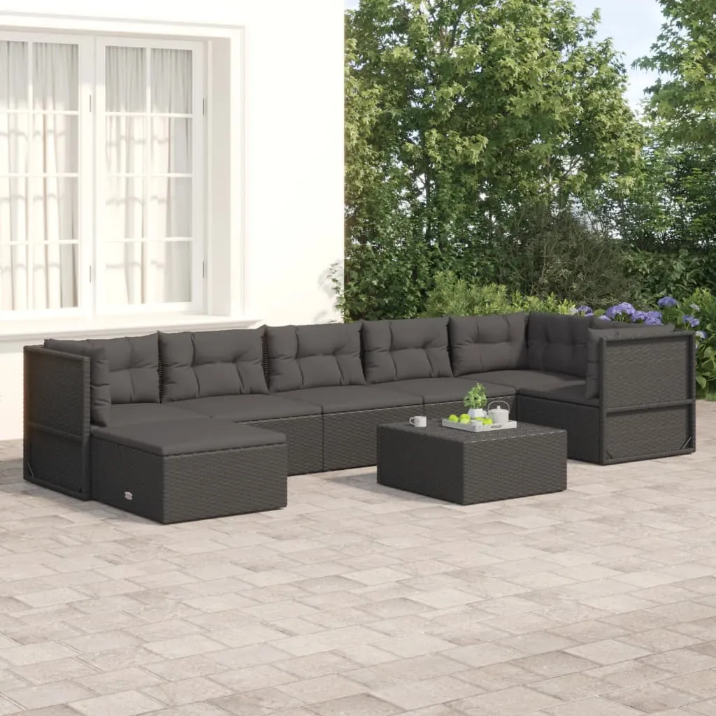 vidaXL Set Salotto da Giardino con Cuscini 7pz Nero Polyrattan