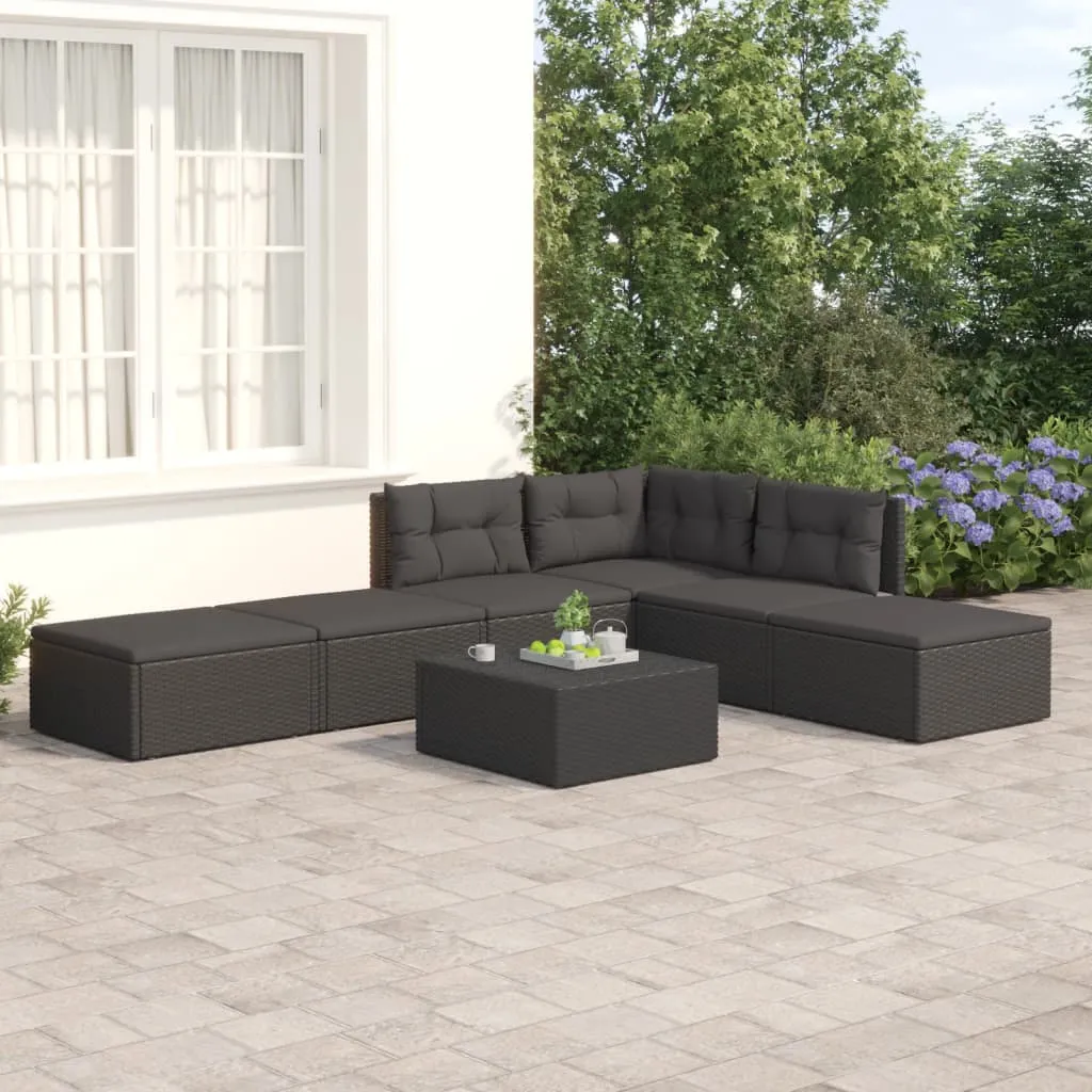 vidaXL Set Mobili da Giardino 6 pz con Cuscini in Polyrattan Nero