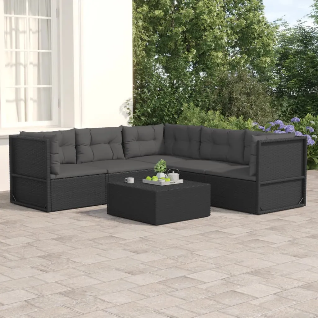 vidaXL Set Divani da Giardino 5 pz con Cuscini Nero in Polyrattan