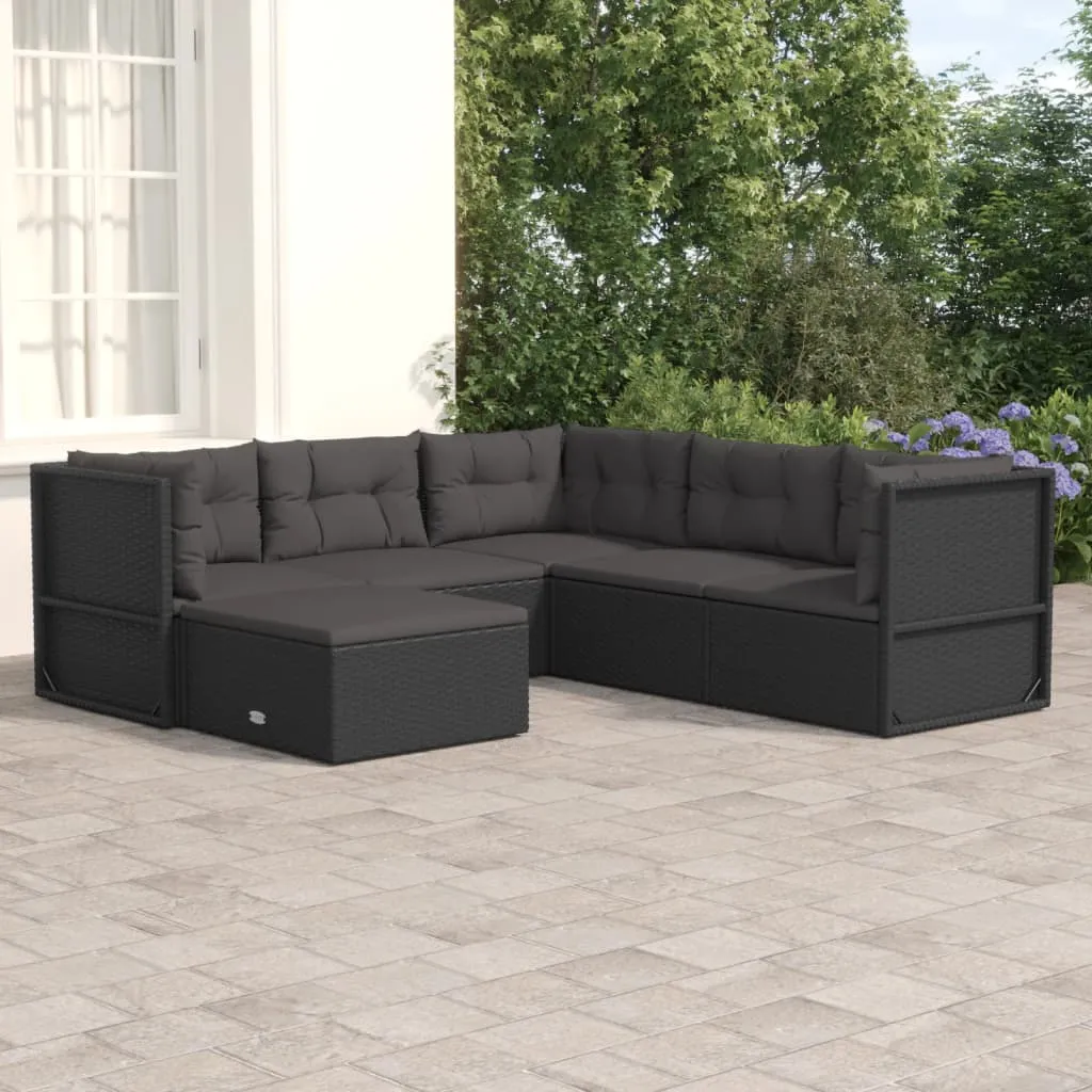 vidaXL Set Mobili da Giardino 6 pz con Cuscini in Polyrattan Nero