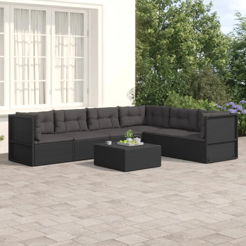 vidaXL Set Mobili da Giardino 6 pz con Cuscini in Polyrattan Nero