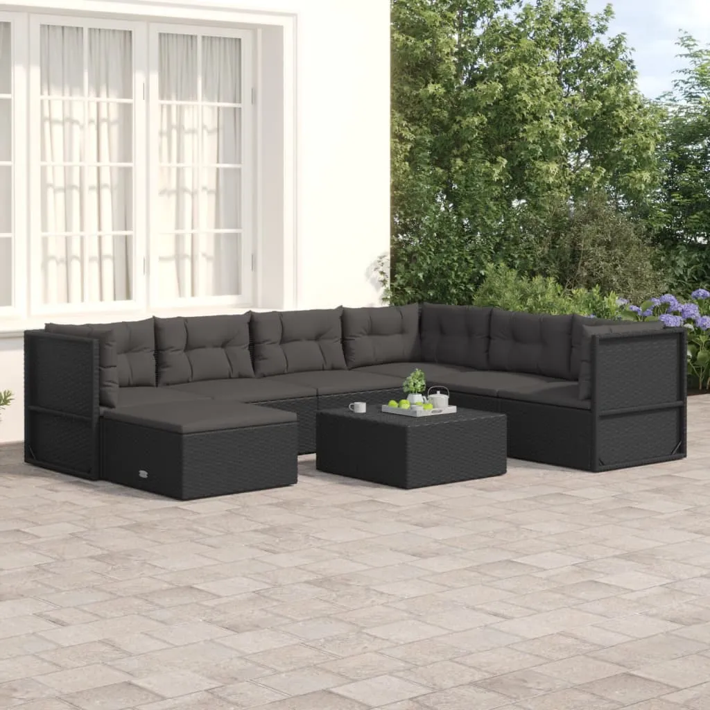 vidaXL Set Salotto da Giardino con Cuscini 7pz Nero Polyrattan