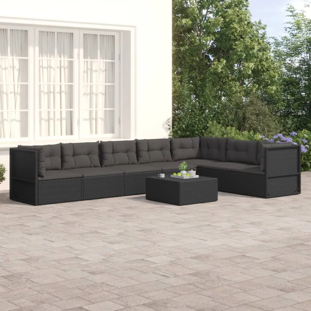 vidaXL Set Salotto da Giardino con Cuscini 7pz Nero Polyrattan